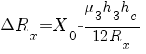 Delta R_x = X_0 - {mu_3 h_3 h_c}/{12 R_x}