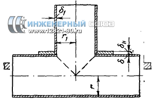 Равнопроходный тройник с усилением плоской накладкой.